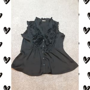 Converse Sexy Black Ruffle Tank With Buttons EUC L
